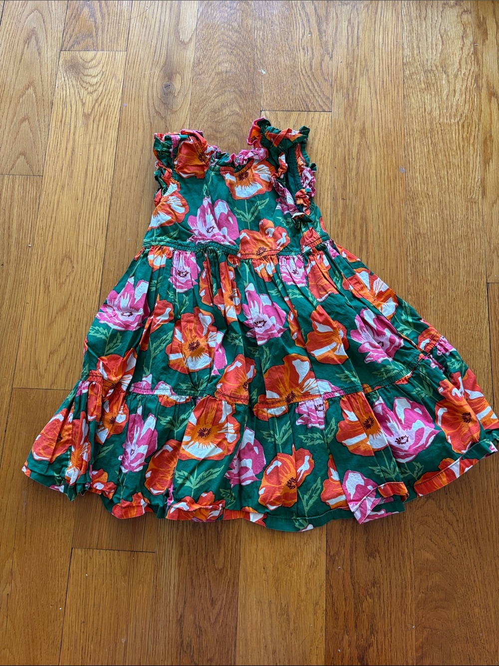 Pink Chicken Green Floral Tiered Sundress with Pink and Orange Blooms